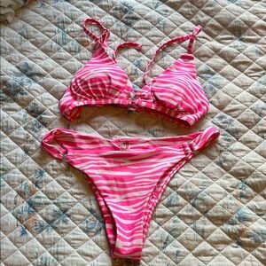SHEIN Pink and White Zebra Bikini Bottom